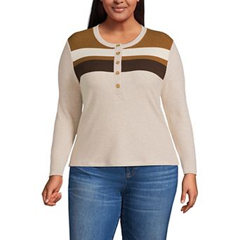 Plus Size Lands' End Long Sleeve Cozy Rib Henley Top