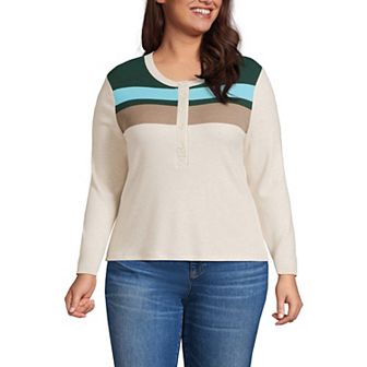 Plus Size Lands' End Long Sleeve Cozy Rib Henley Top