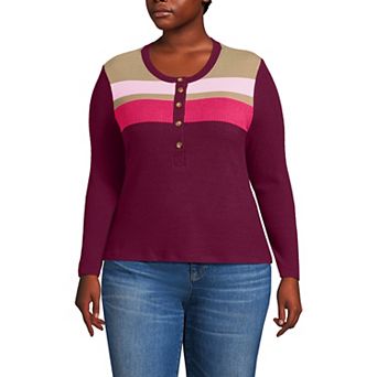 Plus Size Lands' End Long Sleeve Cozy Rib Henley Top