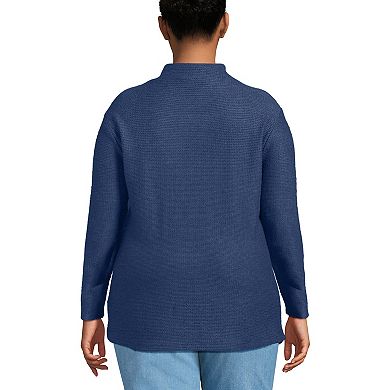 Plus Size Lands' End Cable Ottoman Relaxed Long Sleeve Funnel Neck Tunic
