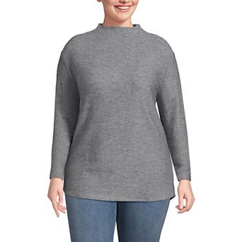 Plus Size Lands' End Cable Ottoman Relaxed Long Sleeve Funnel Neck Tunic