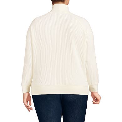 Plus Size Lands' End Waffle Relaxed Long Sleeve Mockneck Pullover