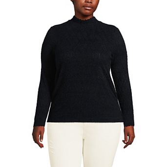 Plus Size Lands' End Long Sleeve Brushed Lace Mockneck Top