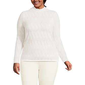 Plus Size Lands' End Long Sleeve Brushed Lace Mockneck Top