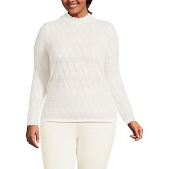 Plus Size Lands' End Long Sleeve Brushed Lace Mockneck Top
