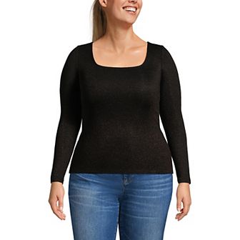 Plus Size Lands' End Long Sleeve Rib Squareneck Tee