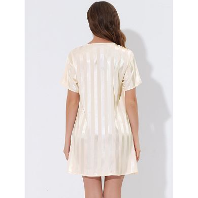 Women's Satin Striped Pajamas Dress Nightshirt Lounge Sleepwear Nightgown