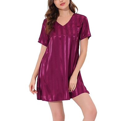 Women's Satin Striped Pajamas Dress Nightshirt Lounge Sleepwear Nightgown