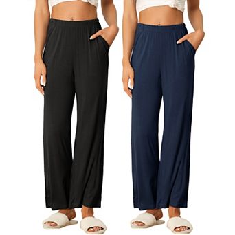 Women's Cotton Sleep Bottoms Elastic Waist Wide-leg Straight Pants Sleepwear
