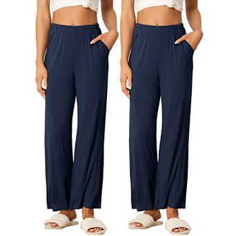 Women's Cotton Sleep Bottoms Elastic Waist Wide-leg Straight Pants Sleepwear