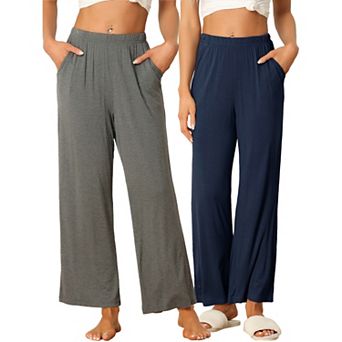 Women's Cotton Sleep Bottoms Elastic Waist Wide-leg Straight Pants Sleepwear