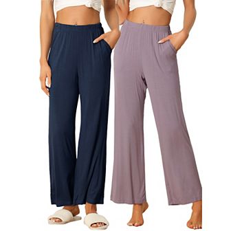 Women's Cotton Sleep Bottoms Elastic Waist Wide-leg Straight Pants Sleepwear