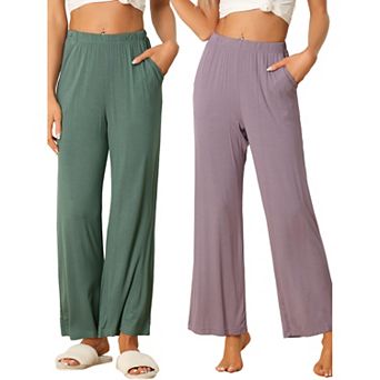 Women's Cotton Sleep Bottoms Elastic Waist Wide-leg Straight Pants Sleepwear