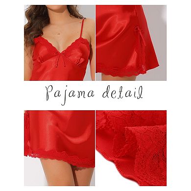 Women's Summer Satin Nightgown Cami Mini Spaghetti Lace Lingerie Dress