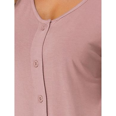 Women's Short Sleeve Nightshirt Button Down Nightgown Sleepwear Pajama Dress