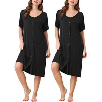 Women's Short Sleeve Nightshirt Button Down Nightgown Sleepwear Pajama Dress