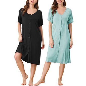 2 Packs Women's Short Sleeve Nightshirt Button Down Nightgown Sleepwear Pajama Dress
