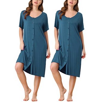 Women's Short Sleeve Nightshirt Button Down Nightgown Sleepwear Pajama Dress