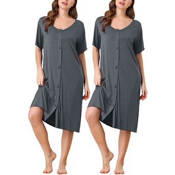 Women's Short Sleeve Nightshirt Button Down Nightgown Sleepwear Pajama Dress