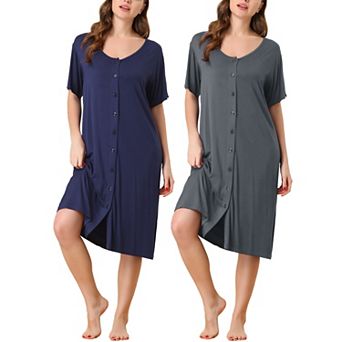Women's Short Sleeve Nightshirt Button Down Nightgown Sleepwear Pajama Dress