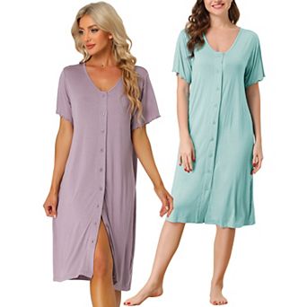 Women's Short Sleeve Nightshirt Button Down Nightgown Sleepwear Pajama Dress