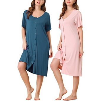 Women's Short Sleeve Nightshirt Button Down Nightgown Sleepwear Pajama Dress