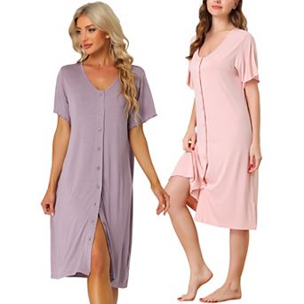 Women's Short Sleeve Nightshirt Button Down Nightgown Sleepwear Pajama Dress