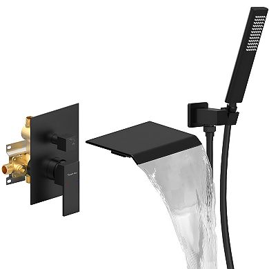 Matte Black Waterfall Bathtub Shower Faucet Set
