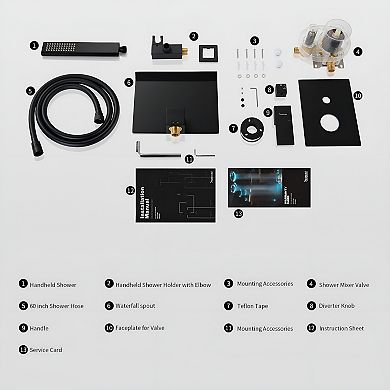 Matte Black Waterfall Bathtub Shower Faucet Set