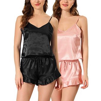 Women's Satin Lingerie Cami Tops And Shorts Sleepwear Pajamas Sets