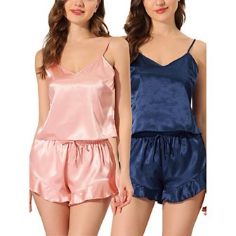 Women's Satin Lingerie Cami Tops And Shorts Sleepwear Pajamas Sets