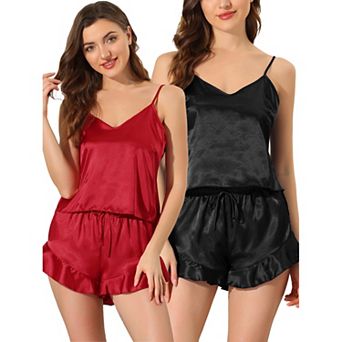 Women's Satin Lingerie Cami Tops And Shorts Sleepwear Pajamas Sets