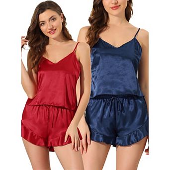 Women's Satin Lingerie Cami Tops And Shorts Sleepwear Pajamas Sets