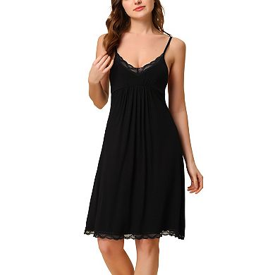 Women's Pajamas V Neck Lace Suspender Nightdress Elastic Casual Dress