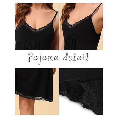 Women's Pajamas V Neck Lace Suspender Nightdress Elastic Casual Dress