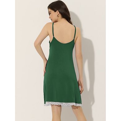 Women's Pajamas V Neck Lace Suspender Nightdress Elastic Casual Dress