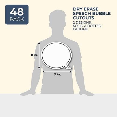 48 Pack Dry Erase Speech Bubble Cutouts, Solid And Dotted Outline, 9 X 8 Inch