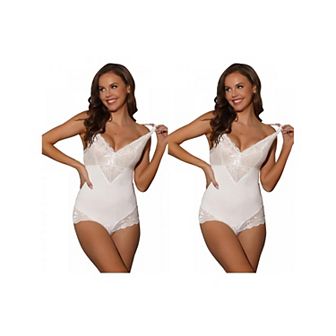 2 Packs Women's Lace Shapewear Bodysuit Adjustable Straps Tummy Control Backless V Neck