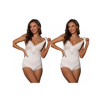 2 Packs Women's Lace Shapewear Bodysuit Adjustable Straps Tummy Control Backless V Neck