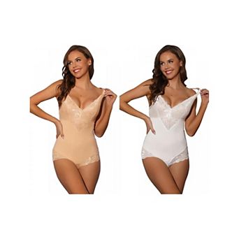 2 Packs Women's Lace Shapewear Bodysuit Adjustable Straps Tummy Control Backless V Neck