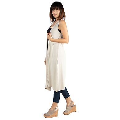 Women's 24Seven Comfort Apparel Sleeveless Long Cardigan Vest with Side Slit