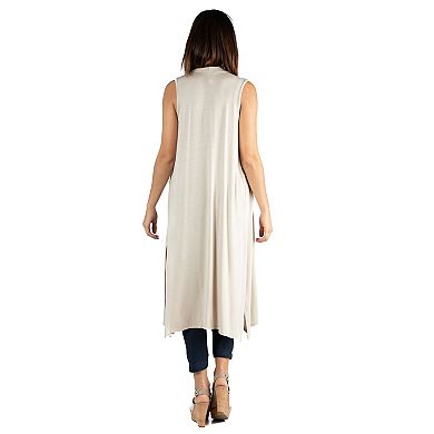 Women's 24Seven Comfort Apparel Sleeveless Long Cardigan Vest with Side Slit