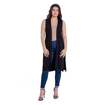 Women's 24Seven Comfort Apparel Sleeveless Long Cardigan Vest with Side Slit