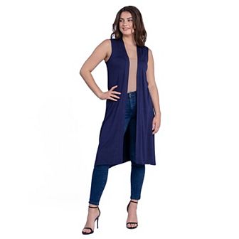 Women's 24Seven Comfort Apparel Sleeveless Long Cardigan Vest with Side Slit