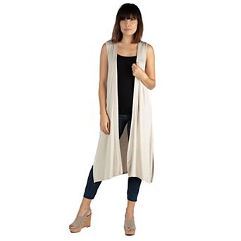 Women's 24Seven Comfort Apparel Sleeveless Long Cardigan Vest with Side Slit