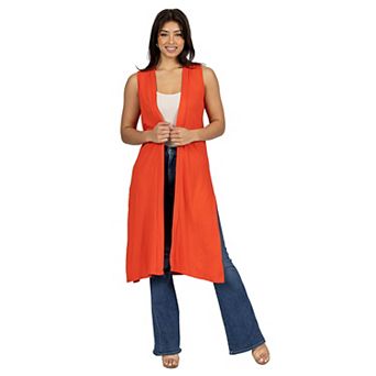 Women's 24Seven Comfort Apparel Sleeveless Long Cardigan Vest with Side Slit