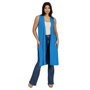 Women's 24Seven Comfort Apparel Sleeveless Long Cardigan Vest with Side Slit