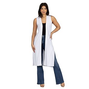 Women's 24Seven Comfort Apparel Sleeveless Long Cardigan Vest with Side Slit