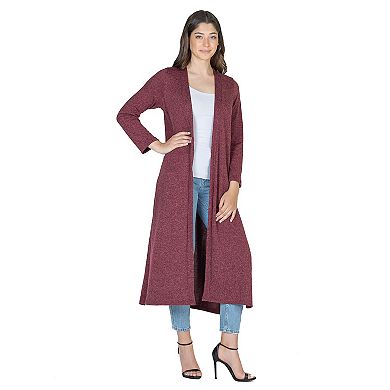 Women's 24Seven Comfort Apparel Long Duster Open Front Knit Cardigan