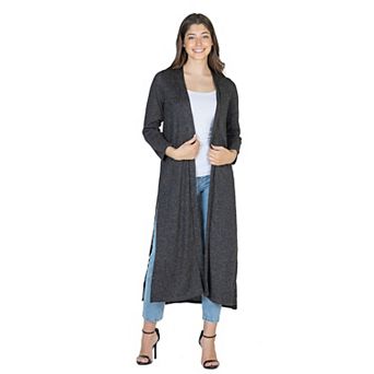 Women's 24Seven Comfort Apparel Long Duster Open Front Knit Cardigan